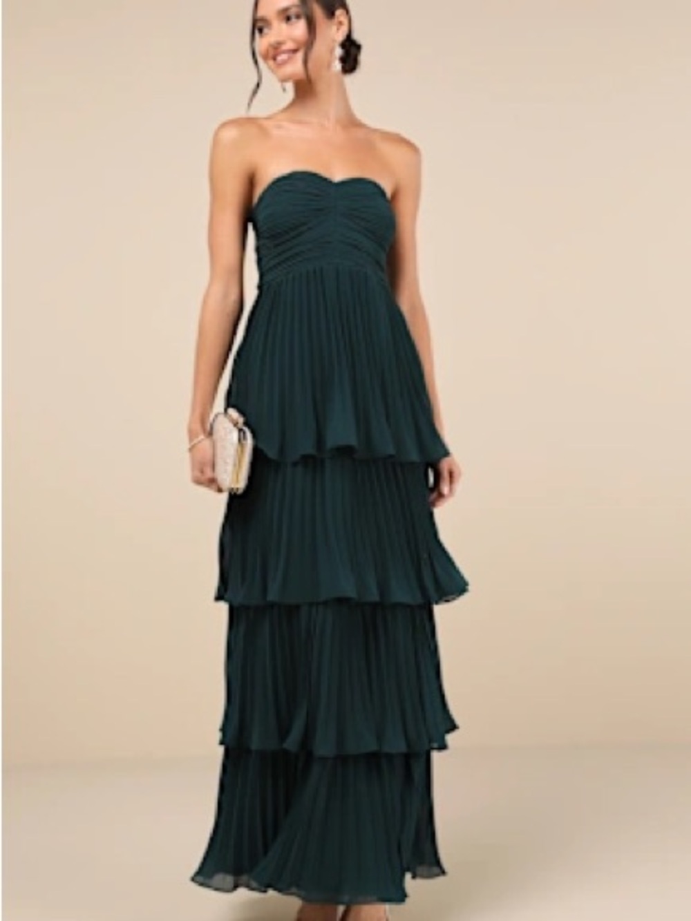Lulu's Strapless Tiered Maxi Dress in Deep Teal